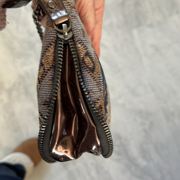 Sharif  Tapestry Satchel  navy/gold expanding bottom   velvety    gunmetal  NWOT - Picture 13 of 17